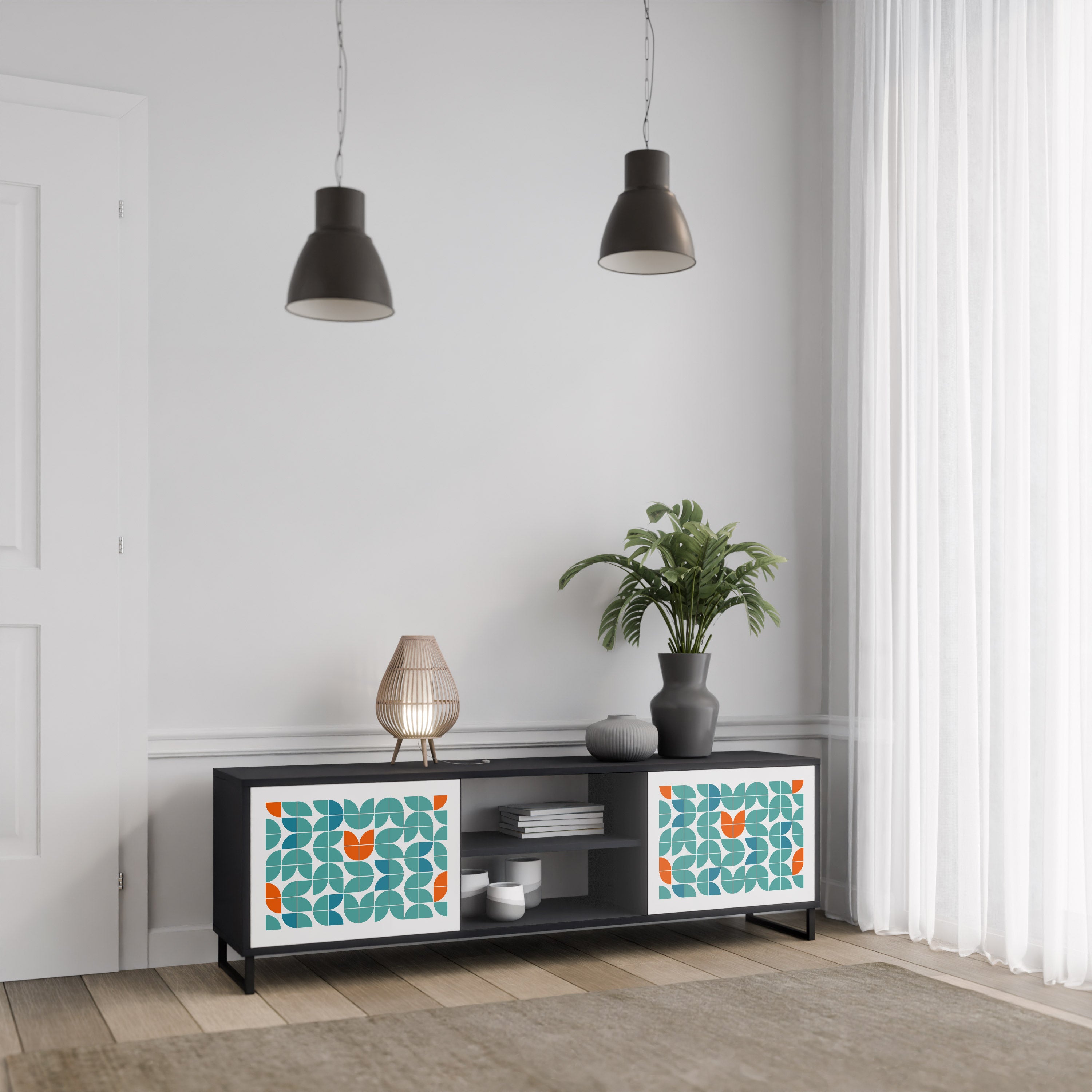 Mueble de TV de 2 puertas BE THE CHANGE con acabado negro
