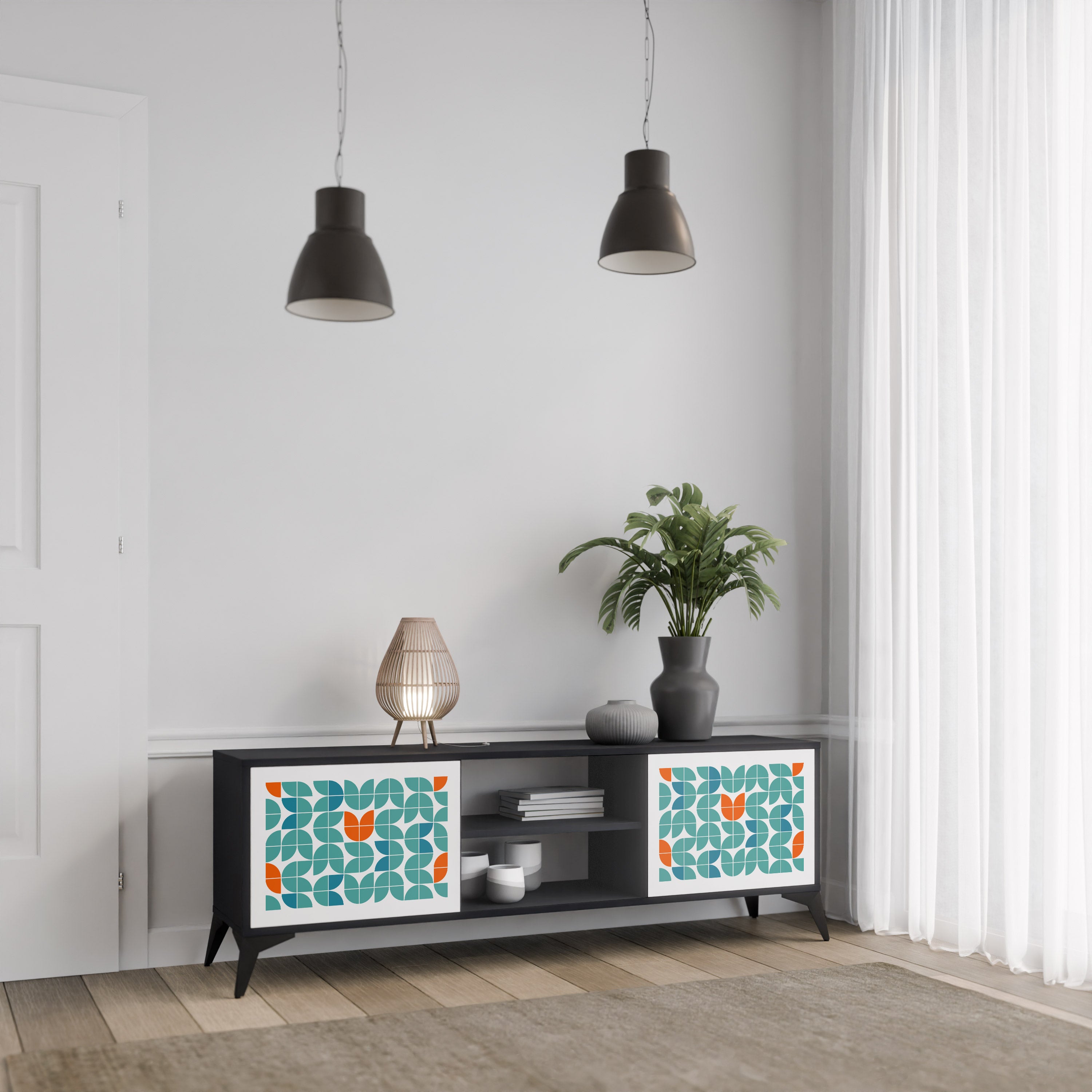 Mueble de TV de 2 puertas BE THE CHANGE con acabado negro