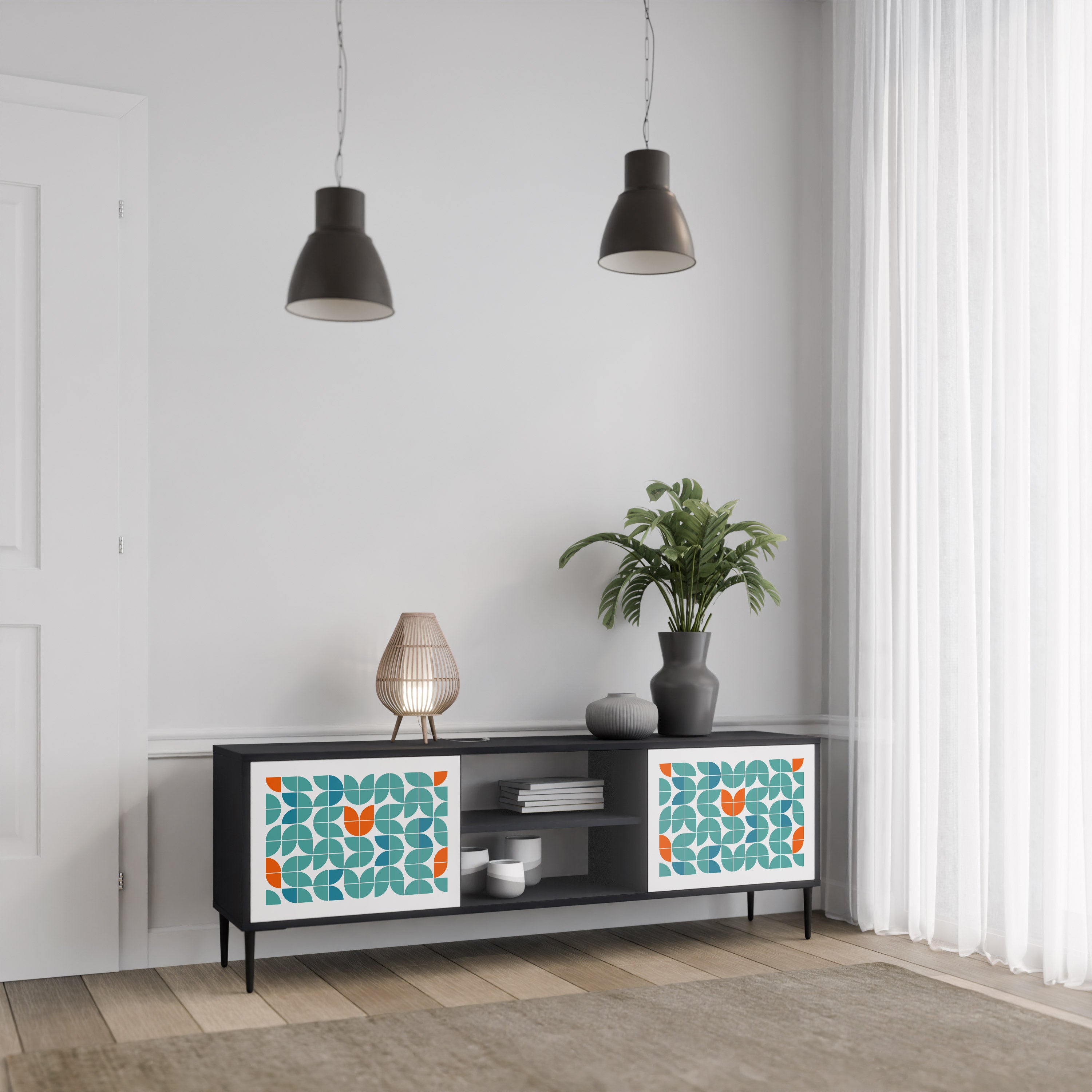Mueble de TV de 2 puertas BE THE CHANGE con acabado negro