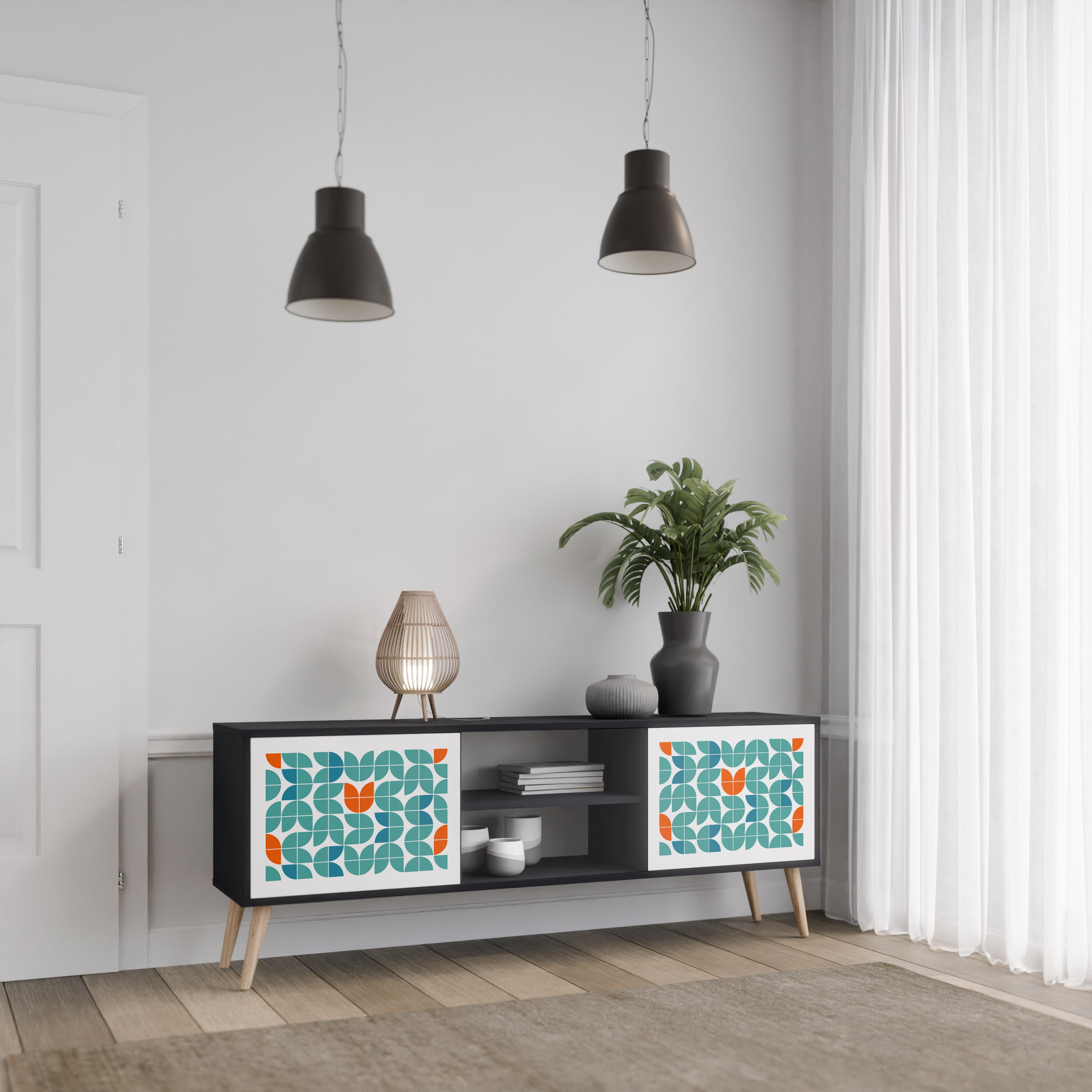 Mueble de TV de 2 puertas BE THE CHANGE con acabado negro