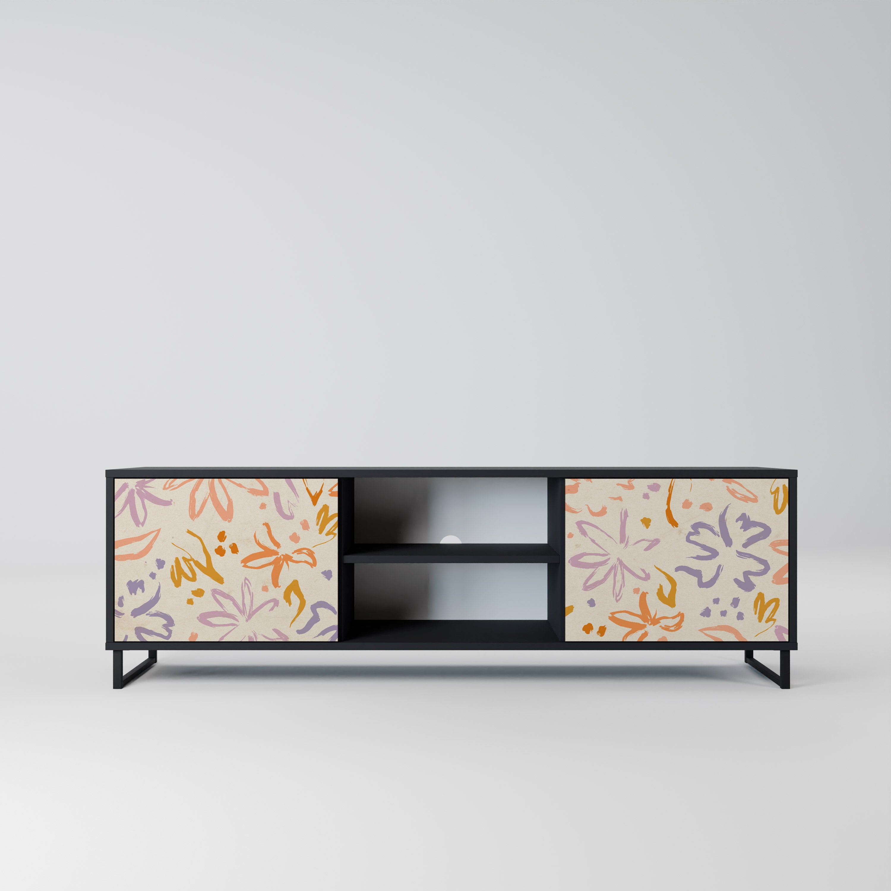 Mueble de TV de 2 puertas SPRING WHIMSY con acabado negro
