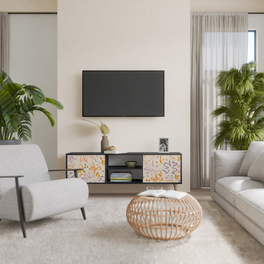 Mueble de TV de 2 puertas SPRING WHIMSY con acabado negro