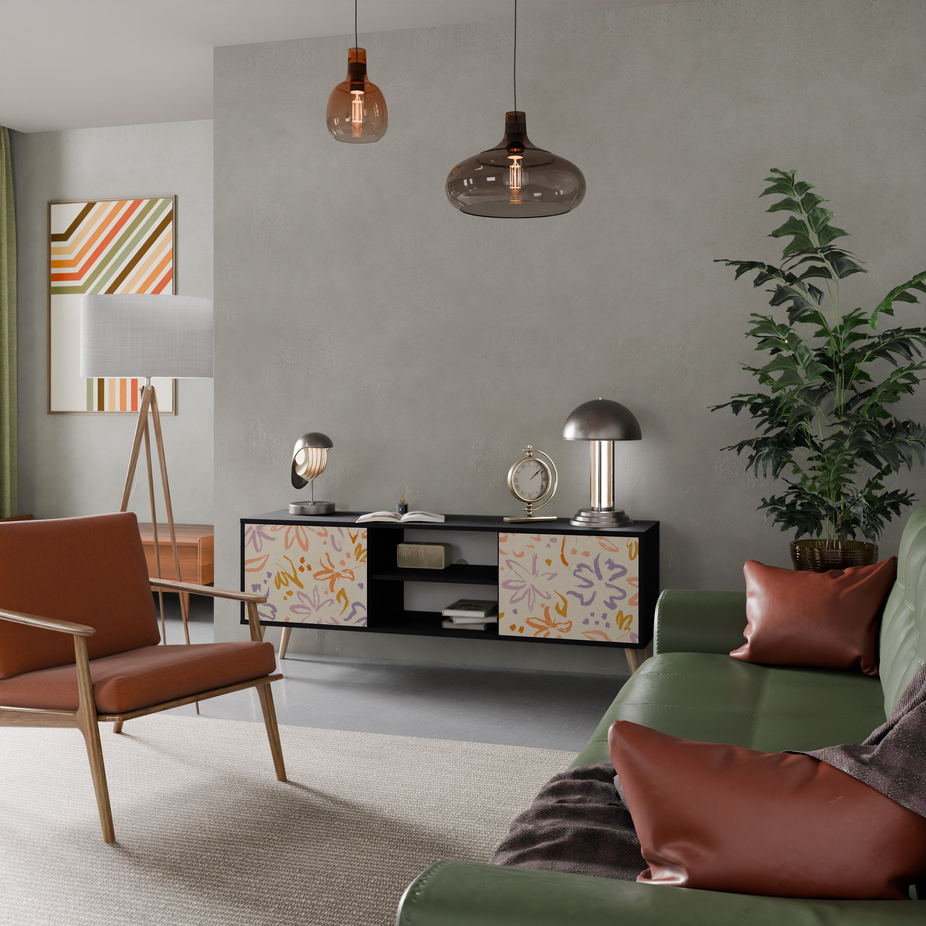 Mueble de TV de 2 puertas SPRING WHIMSY con acabado negro