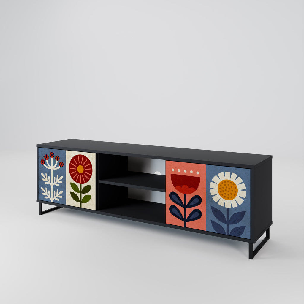 SCANDIC FLOWERET 2-Door TV Stand in Black Finish