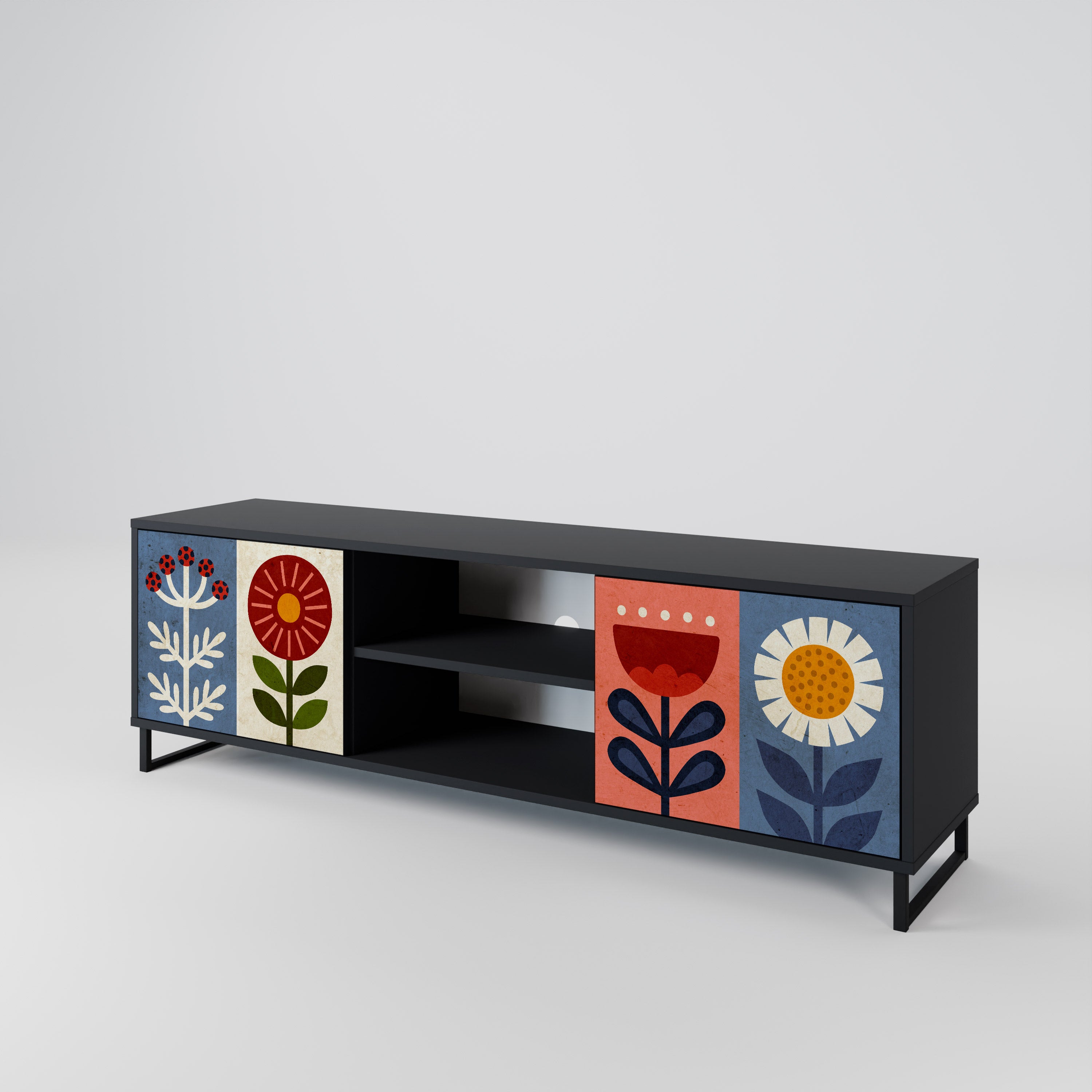 SCANDIC FLOWERET 2-Door TV Stand in Black Finish