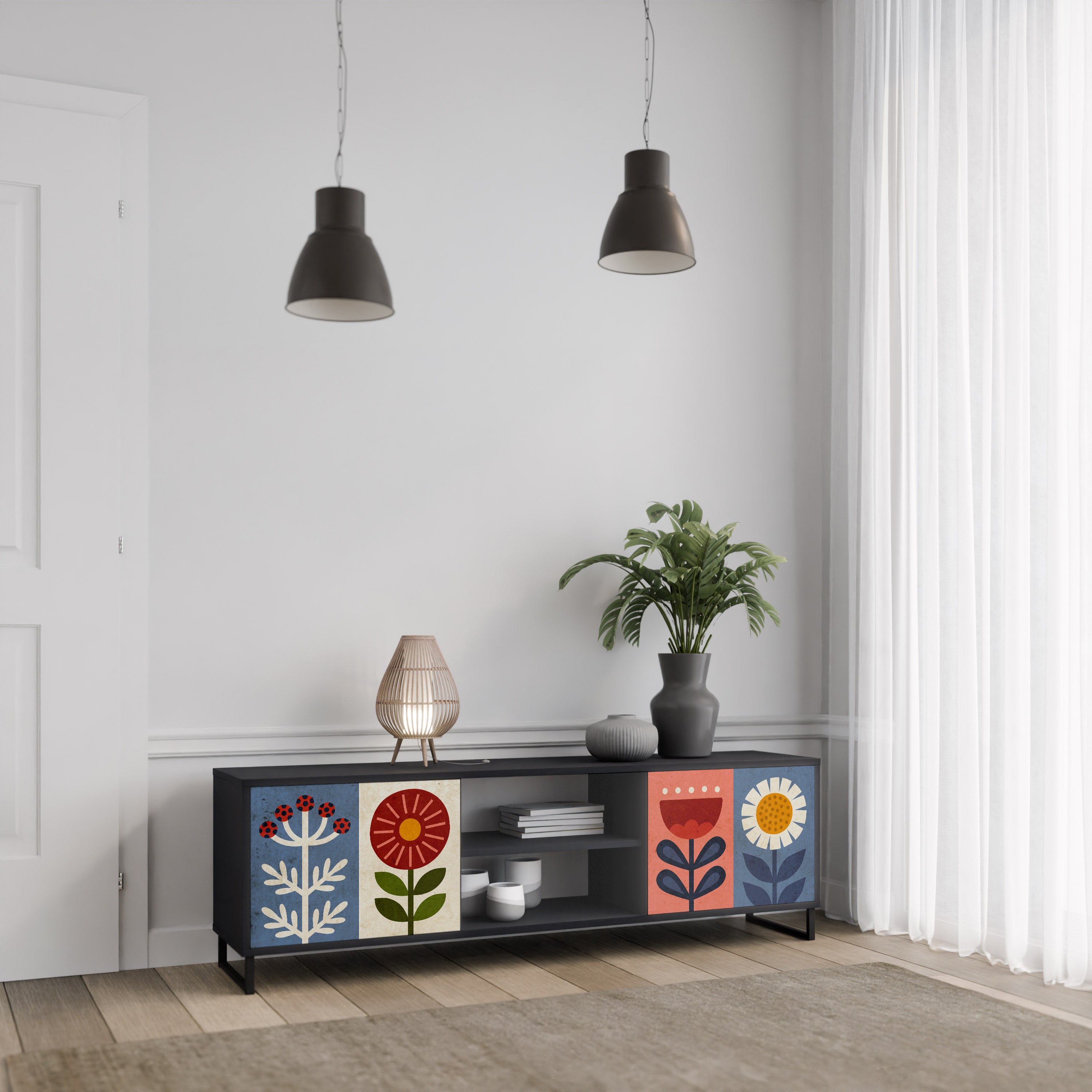 SCANDIC FLOWERET 2-Door TV Stand in Black Finish