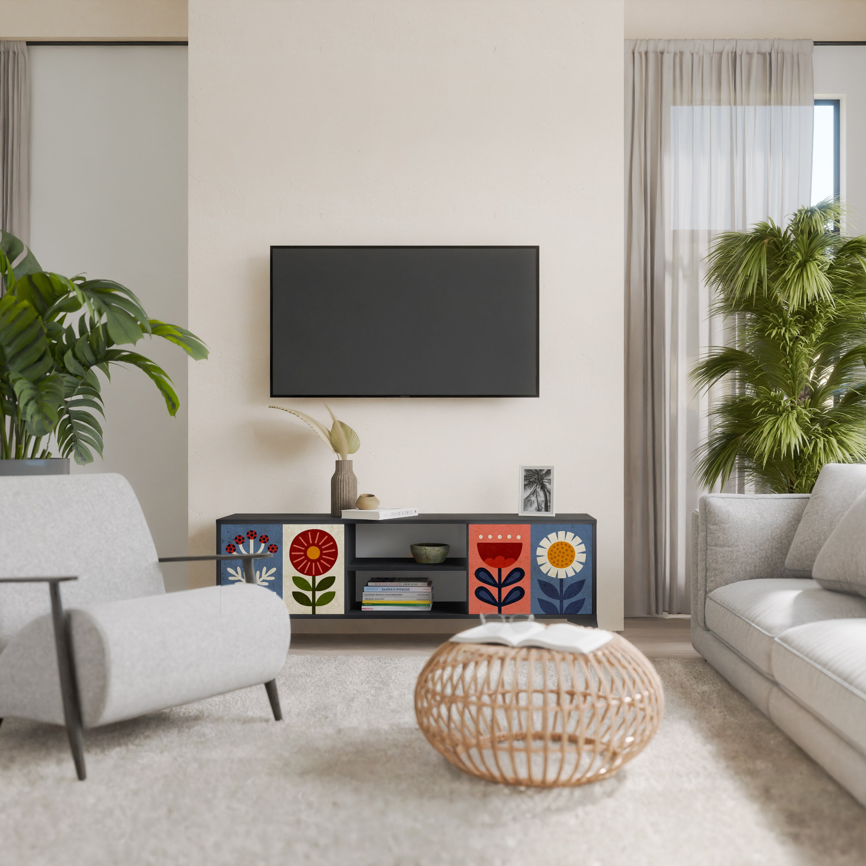 SCANDIC FLOWERET 2-Door TV Stand in Black Finish