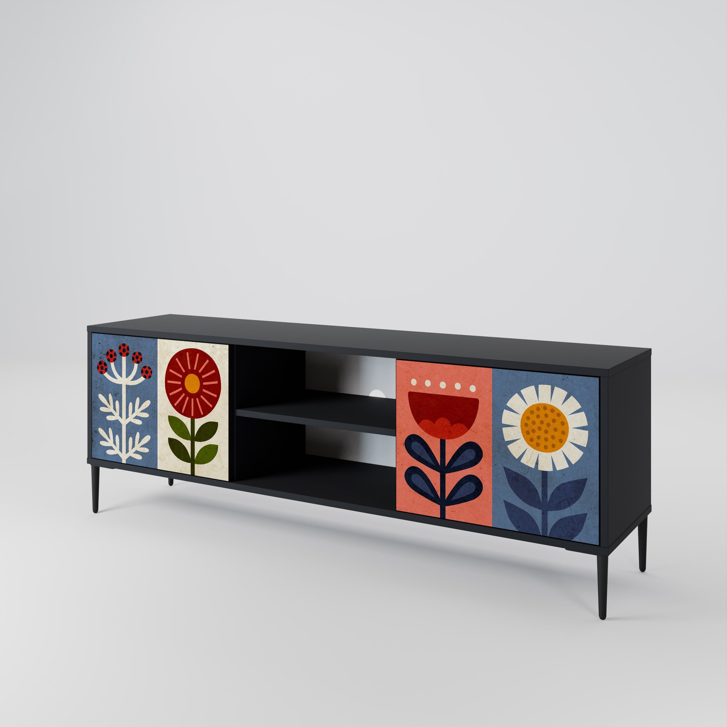 SCANDIC FLOWERET 2-Door TV Stand in Black Finish