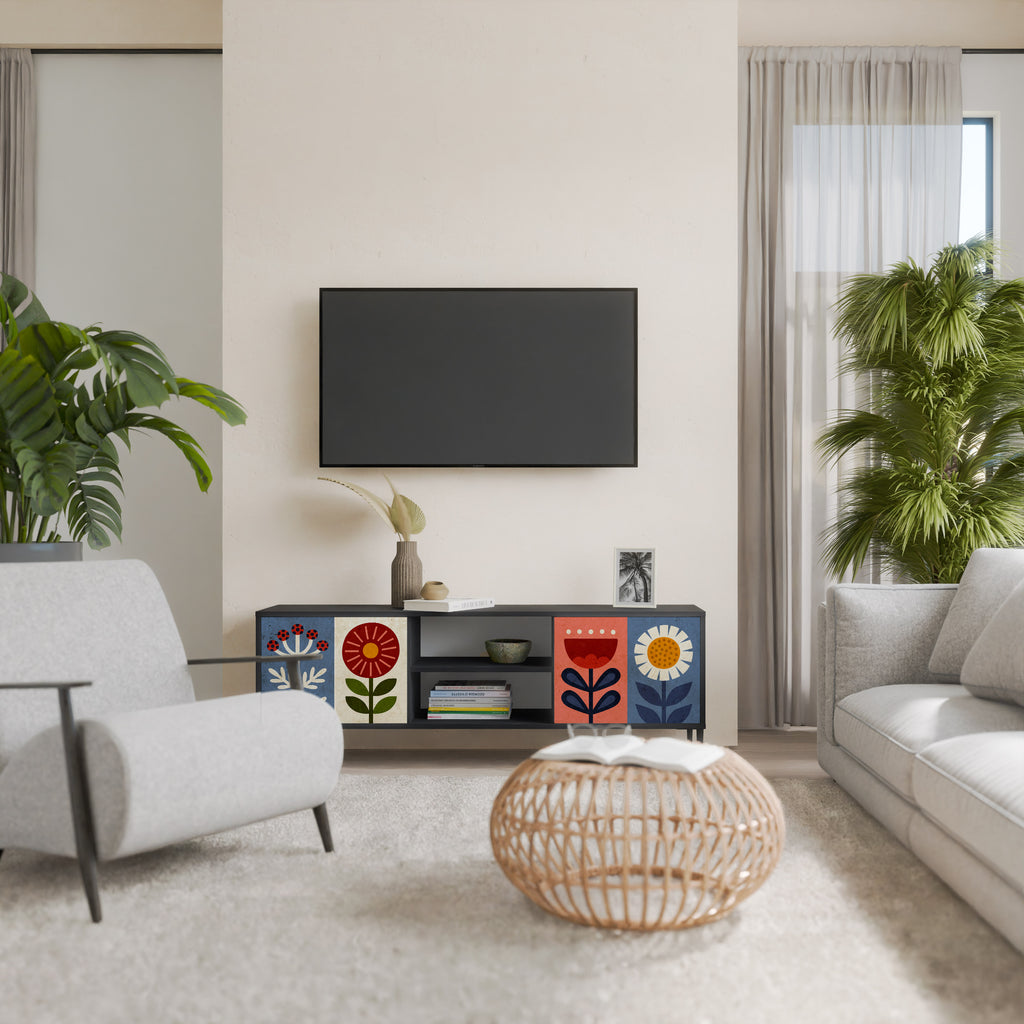 SCANDIC FLOWERET 2-Door TV Stand in Black Finish