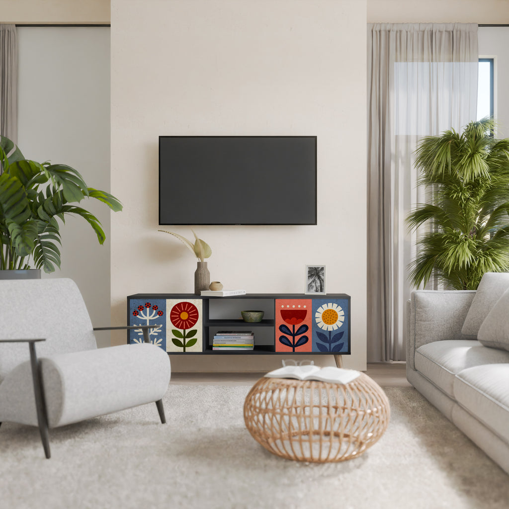 SCANDIC FLOWERET 2-Door TV Stand in Black Finish