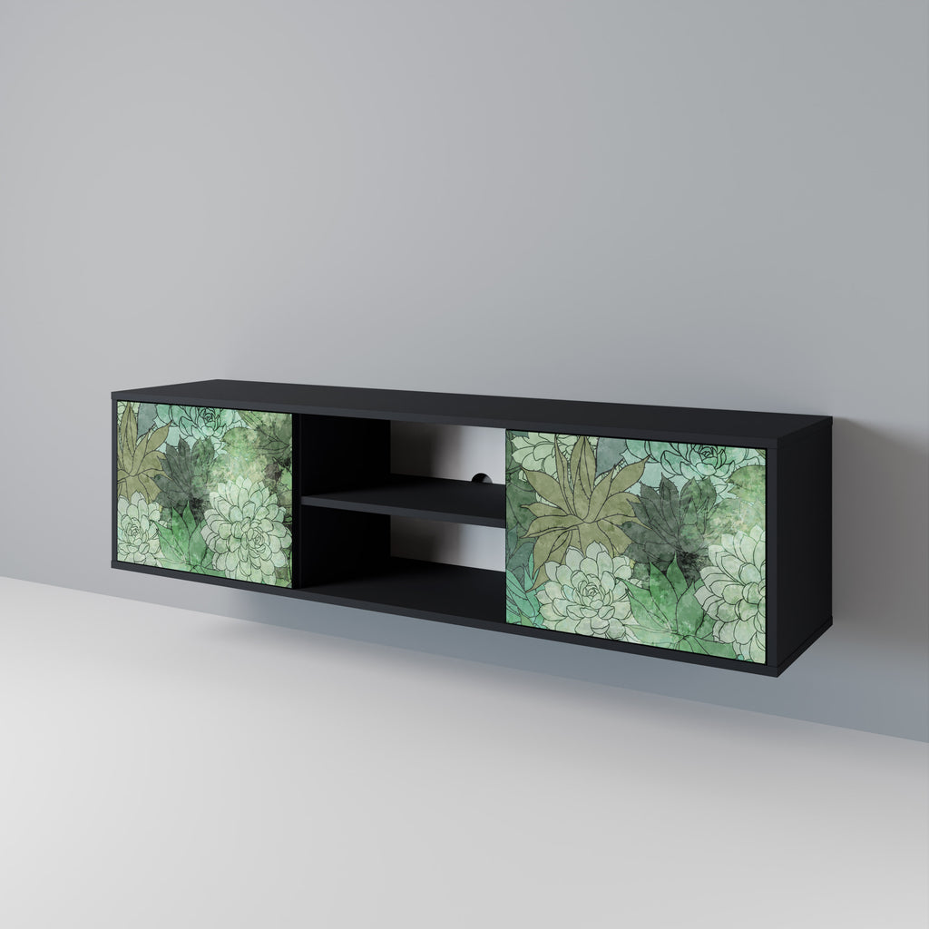 Mueble de TV de 2 puertas SUCCULENT CLUSTER con acabado negro