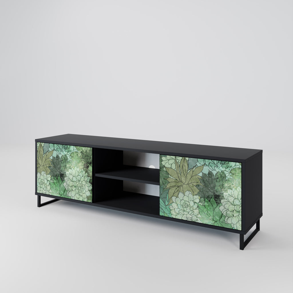 Mueble de TV de 2 puertas SUCCULENT CLUSTER con acabado negro