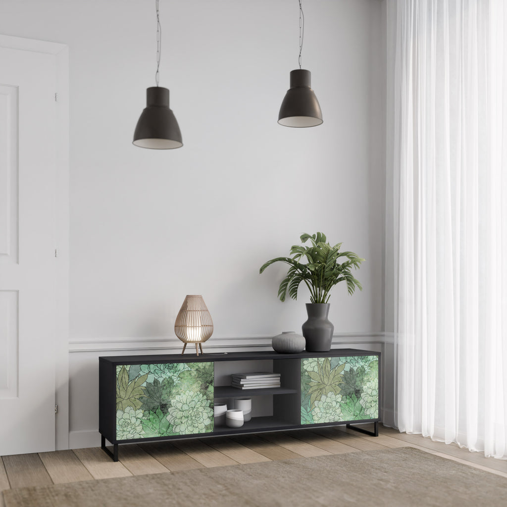 Mueble de TV de 2 puertas SUCCULENT CLUSTER con acabado negro