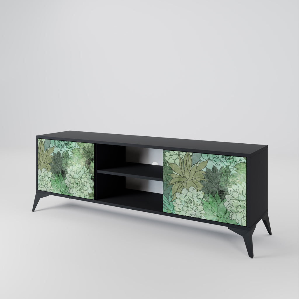 Mueble de TV de 2 puertas SUCCULENT CLUSTER con acabado negro