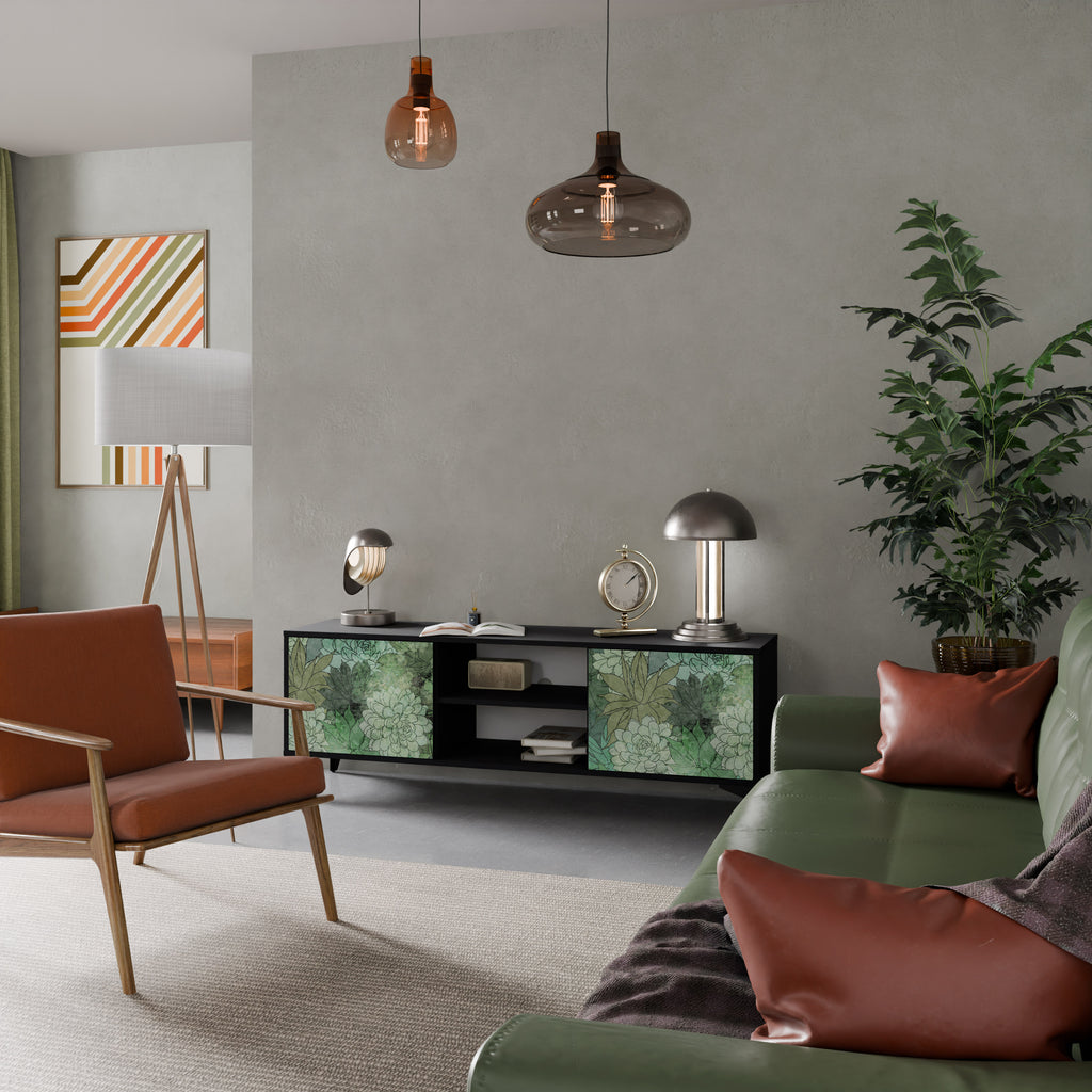 Mueble de TV de 2 puertas SUCCULENT CLUSTER con acabado negro