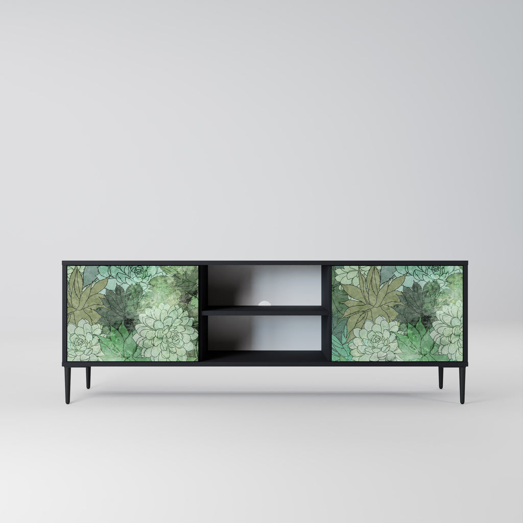 Mueble de TV de 2 puertas SUCCULENT CLUSTER con acabado negro