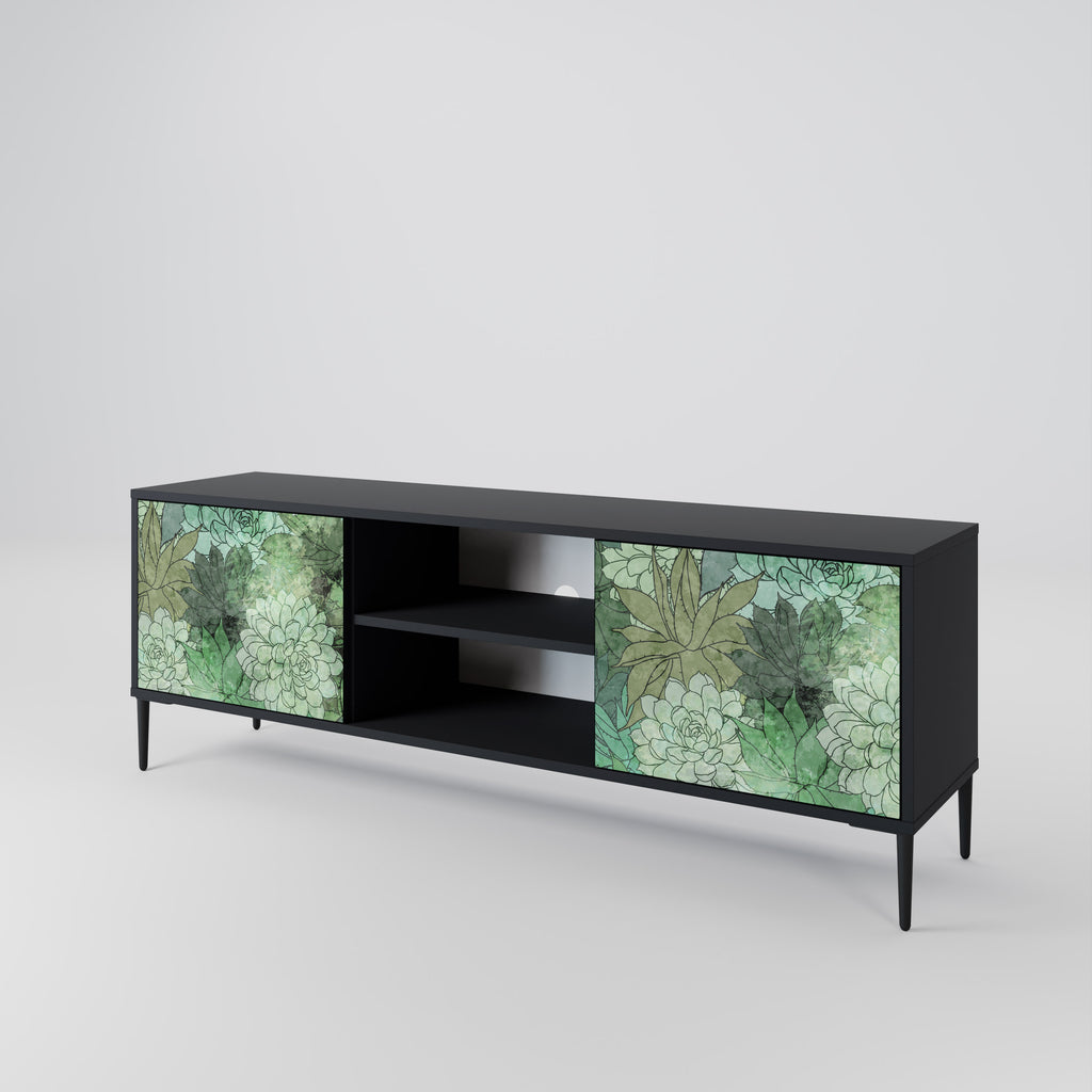 Mueble de TV de 2 puertas SUCCULENT CLUSTER con acabado negro