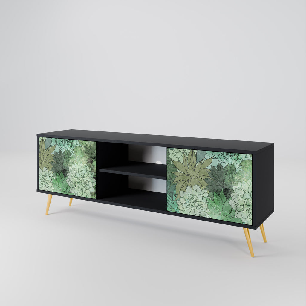 Mueble de TV de 2 puertas SUCCULENT CLUSTER con acabado negro