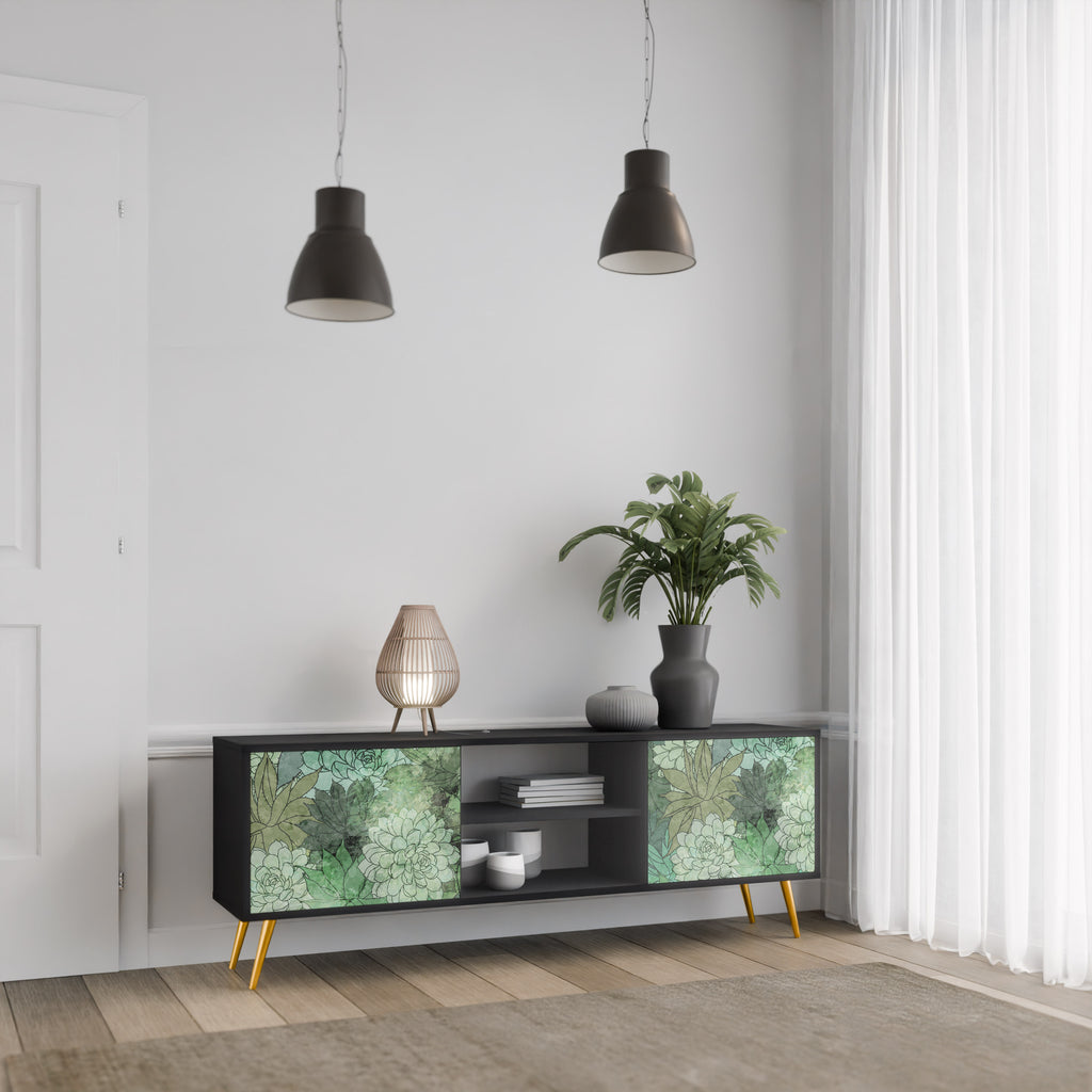 Mueble de TV de 2 puertas SUCCULENT CLUSTER con acabado negro