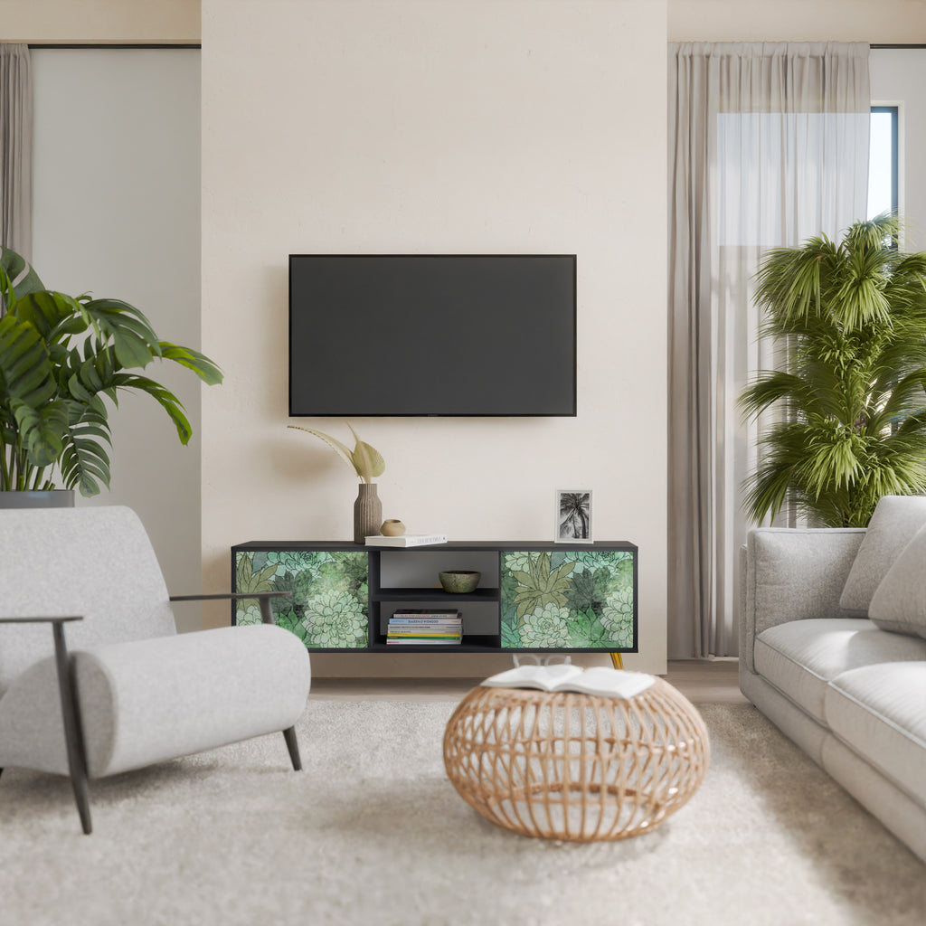 Mueble de TV de 2 puertas SUCCULENT CLUSTER con acabado negro