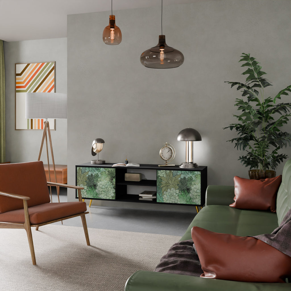 Mueble de TV de 2 puertas SUCCULENT CLUSTER con acabado negro