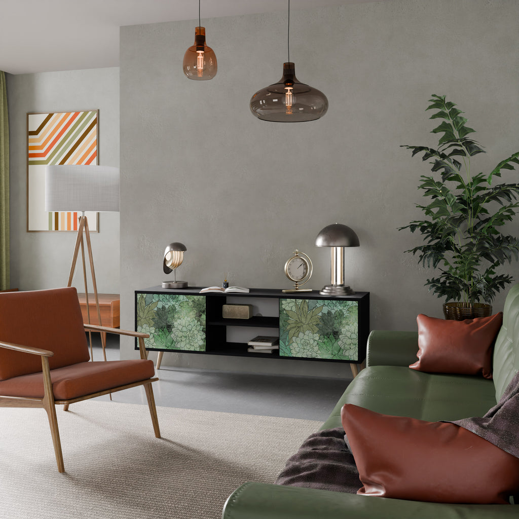 Mueble de TV de 2 puertas SUCCULENT CLUSTER con acabado negro