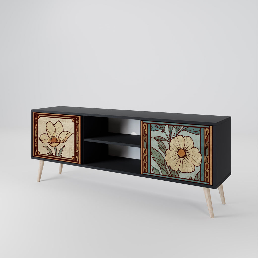 Mueble de TV TIMELESS FLORA de 2 puertas con acabado negro