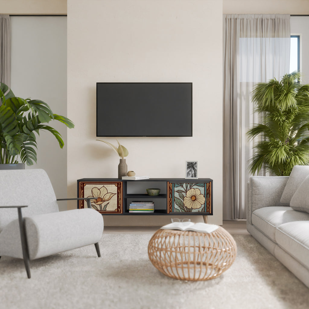 Mueble de TV TIMELESS FLORA de 2 puertas con acabado negro