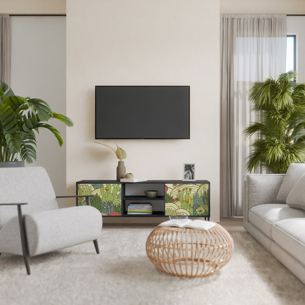 Mueble de TV de 2 puertas SUCCULENTS KALEIDOSCOPE con acabado negro