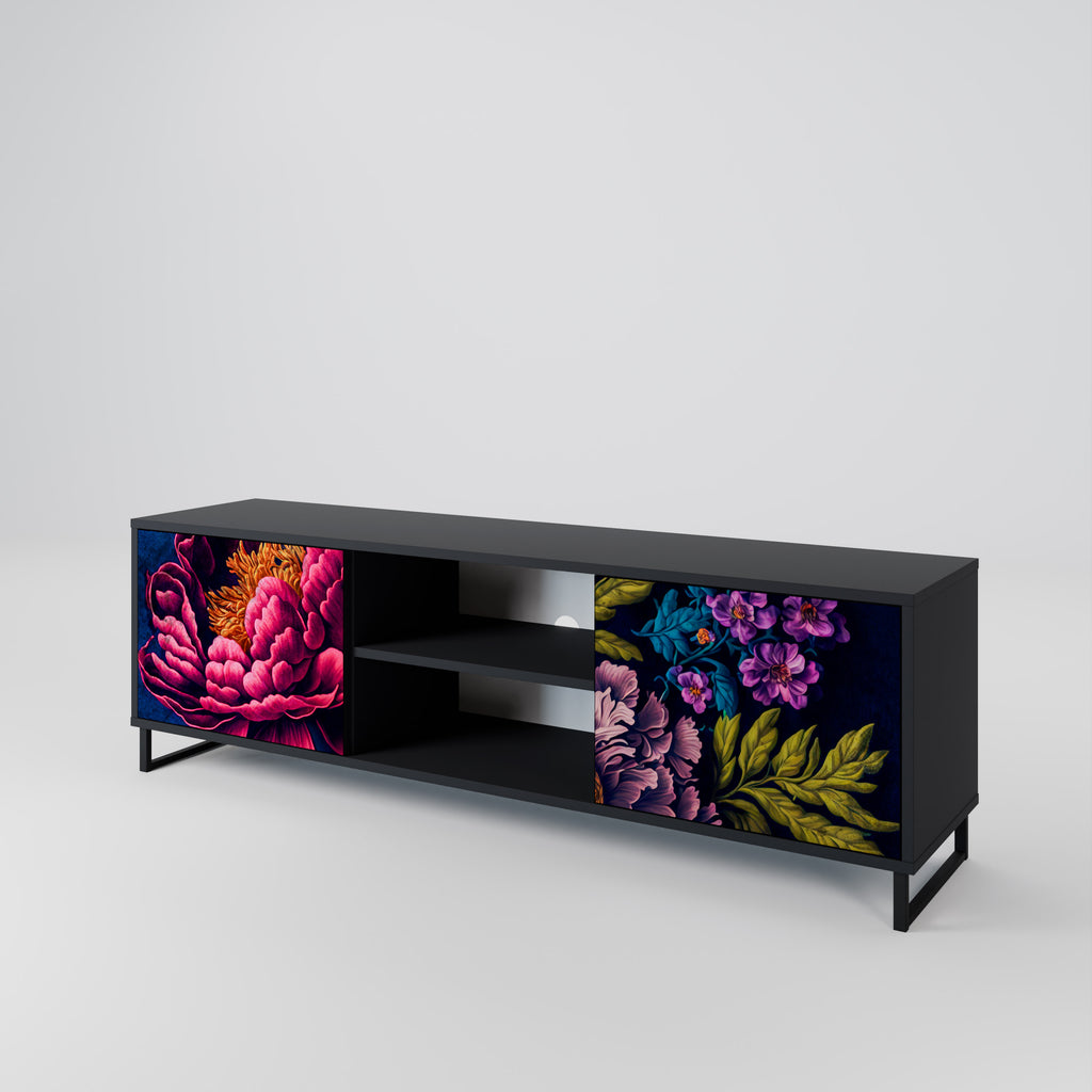 Mueble de TV de 2 puertas BLOOMING ELEGANCE con acabado negro