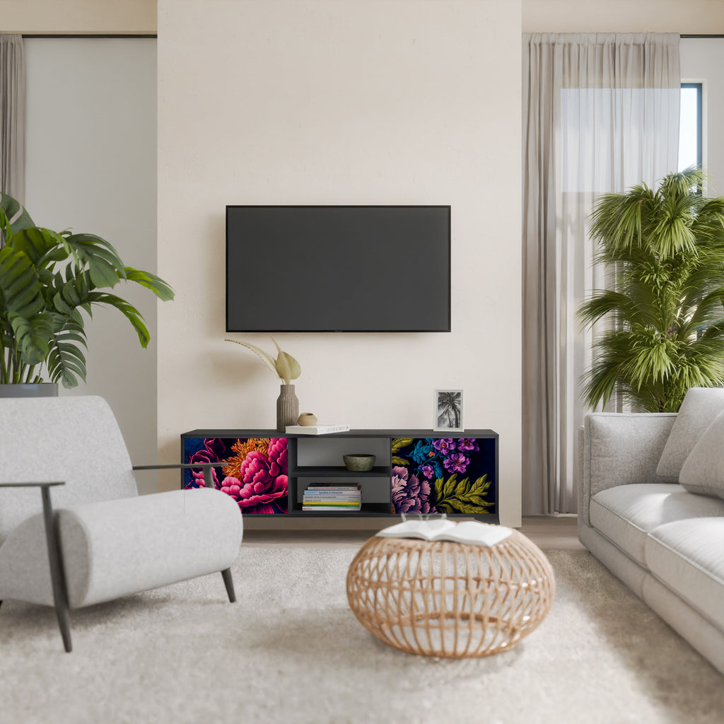 Mueble de TV de 2 puertas BLOOMING ELEGANCE con acabado negro