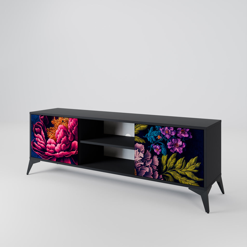 Mueble de TV de 2 puertas BLOOMING ELEGANCE con acabado negro
