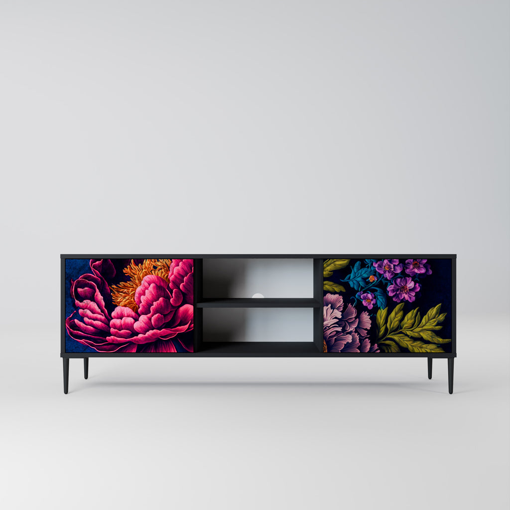 Mueble de TV de 2 puertas BLOOMING ELEGANCE con acabado negro