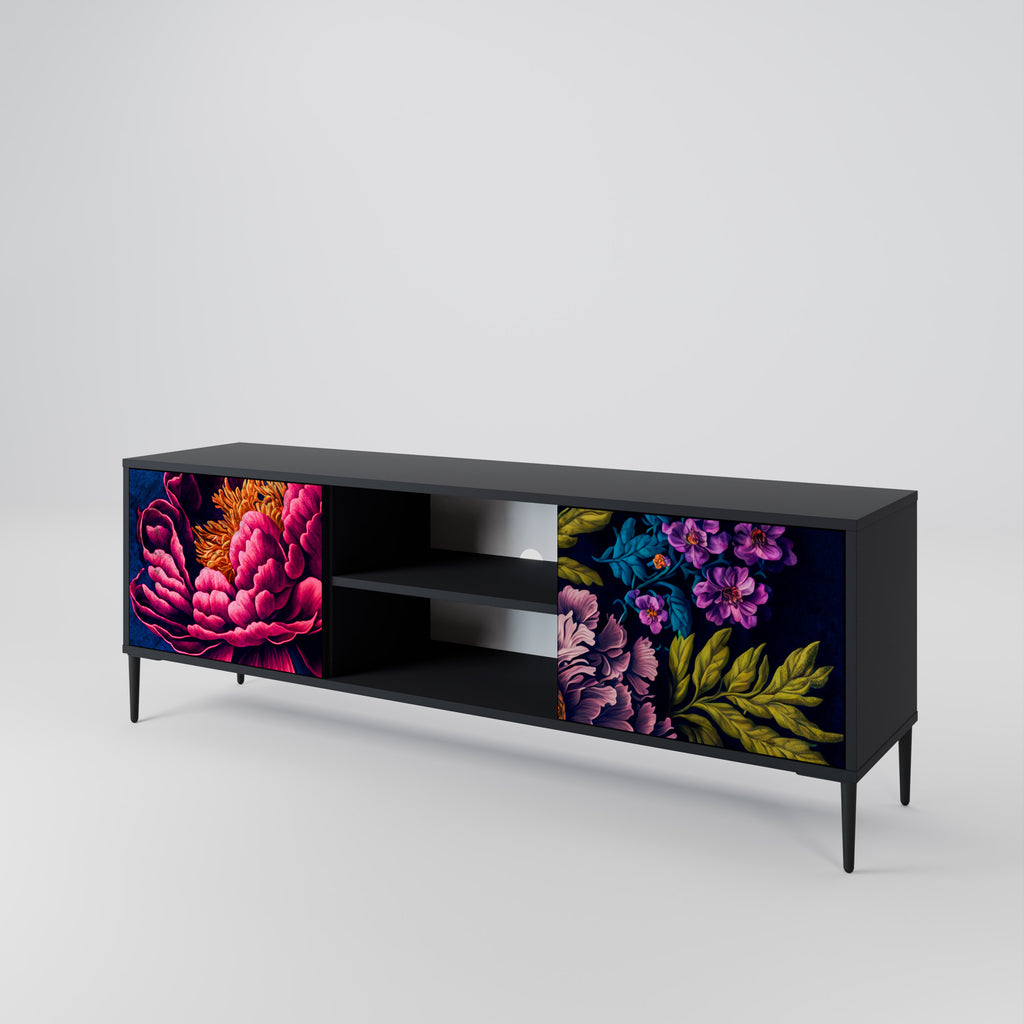 Mueble de TV de 2 puertas BLOOMING ELEGANCE con acabado negro
