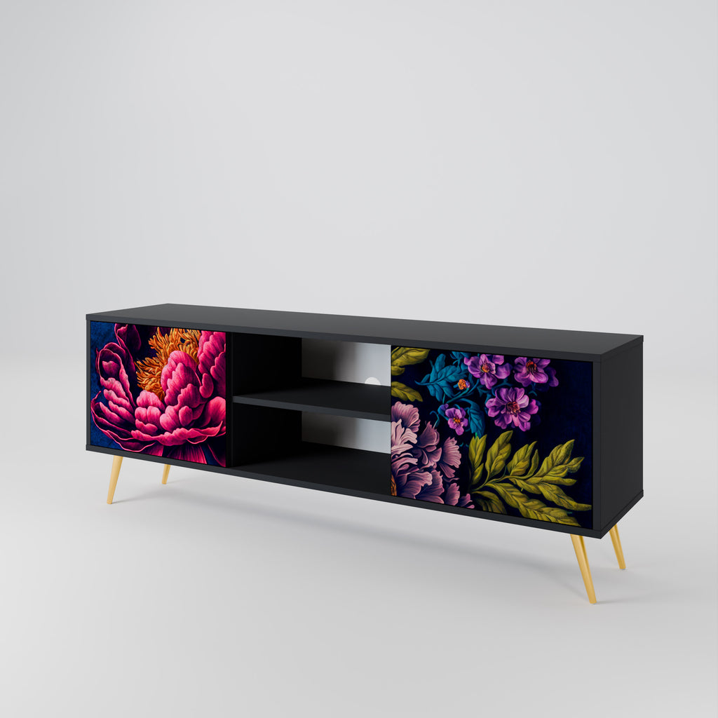 Mueble de TV de 2 puertas BLOOMING ELEGANCE con acabado negro