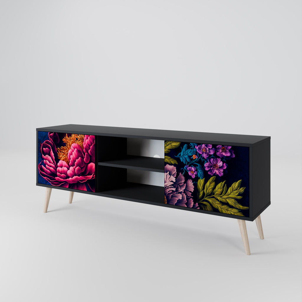 Mueble de TV de 2 puertas BLOOMING ELEGANCE con acabado negro