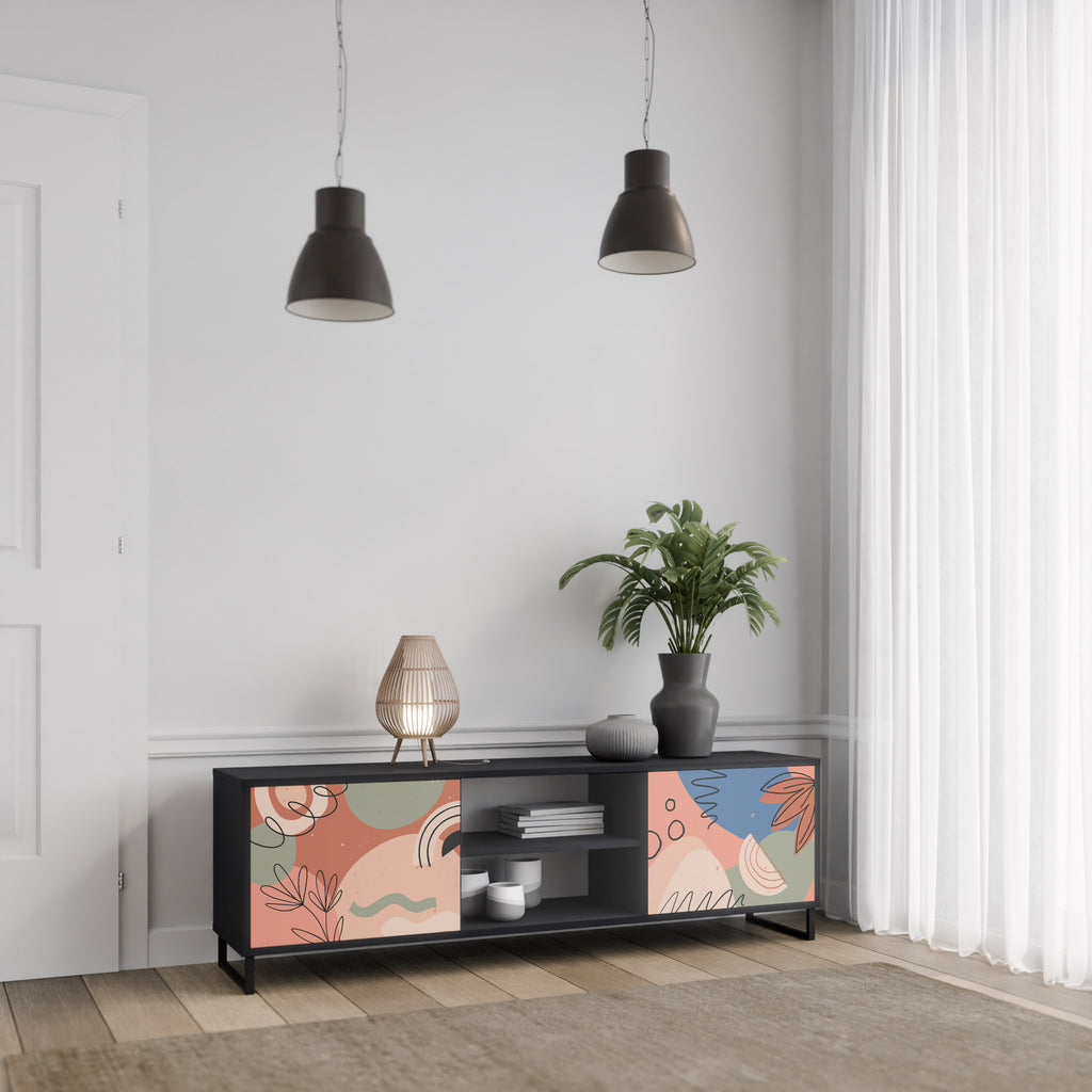 Mueble de TV PASTEL DESTINY de 2 puertas con acabado negro