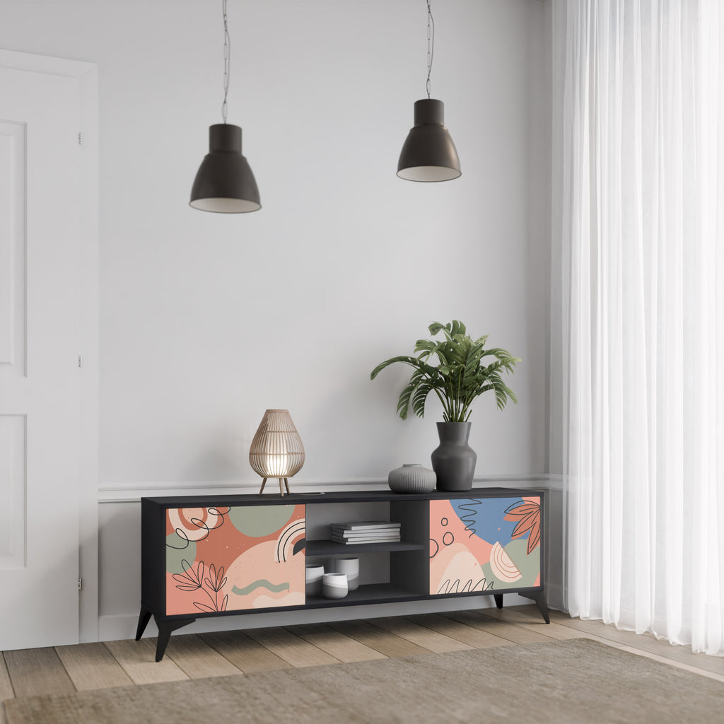 Mueble de TV PASTEL DESTINY de 2 puertas con acabado negro