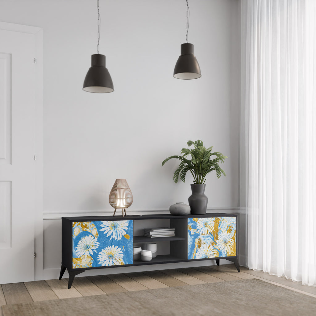 Mueble de TV DAISY LUXE de 2 puertas con acabado negro