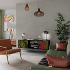 TROPICAL BEAUTY Mueble de TV de 2 Puertas en Acabado Negro