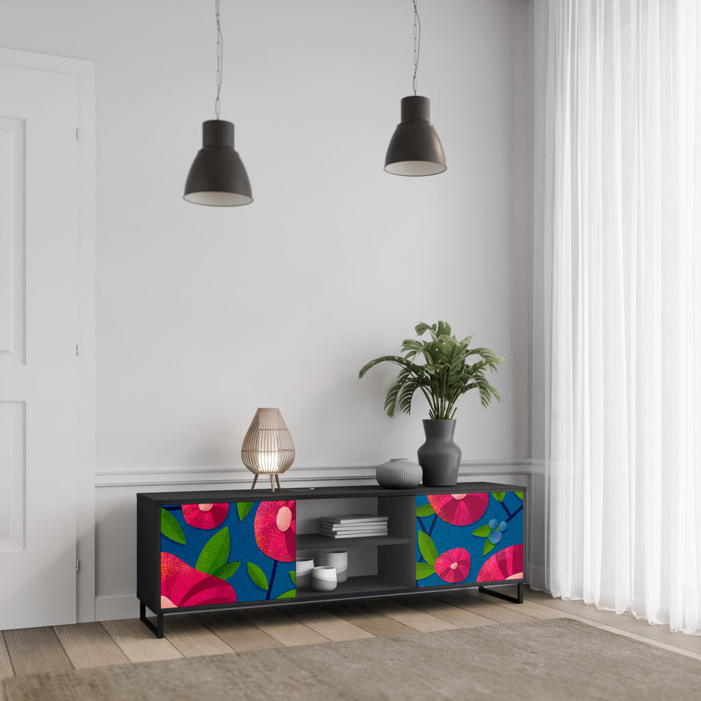 Mueble de TV de 2 puertas SPRING THOUGHTS con acabado negro