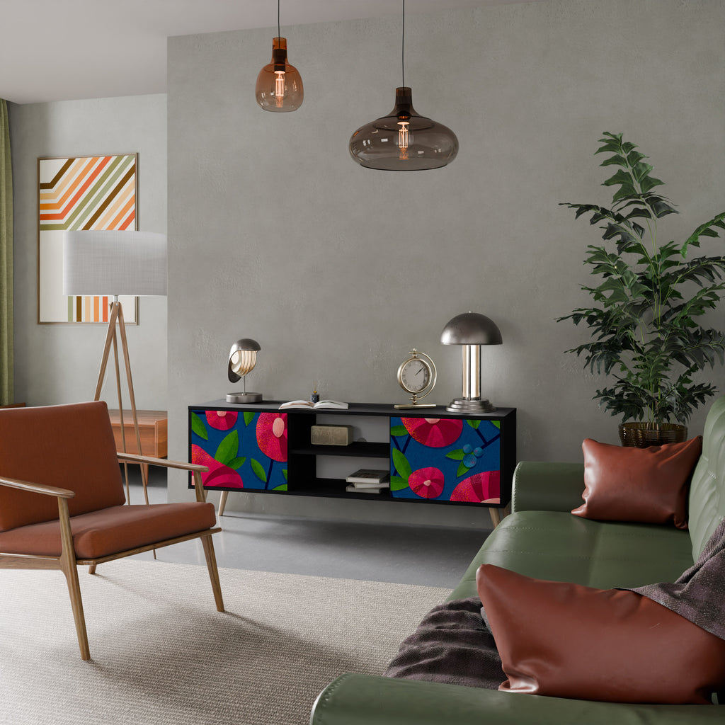 Mueble de TV de 2 puertas SPRING THOUGHTS con acabado negro