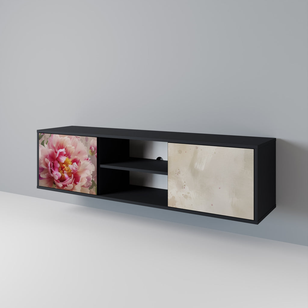 Mueble de TV de 2 puertas PEONY WHISPER con acabado negro