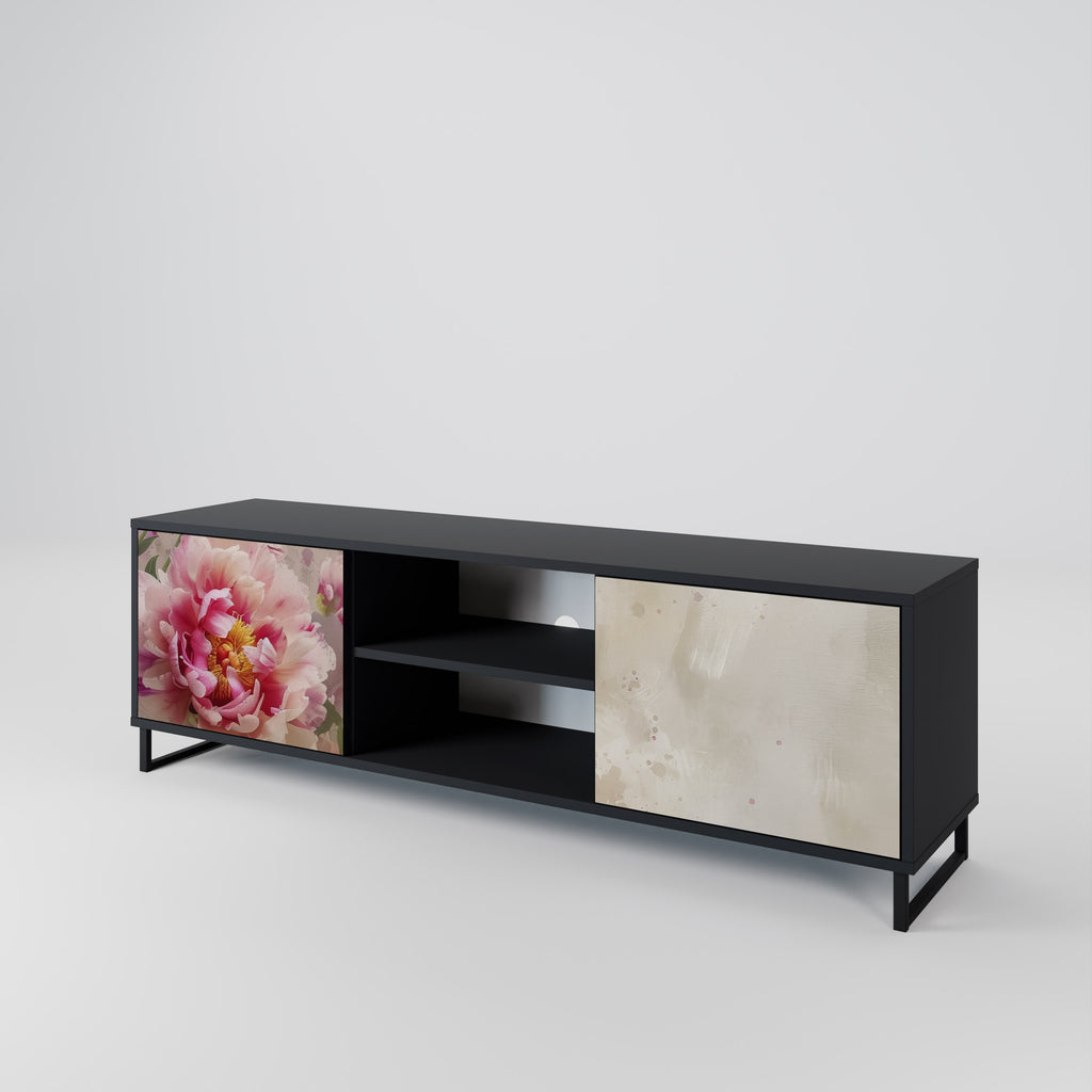 Mueble de TV de 2 puertas PEONY WHISPER con acabado negro