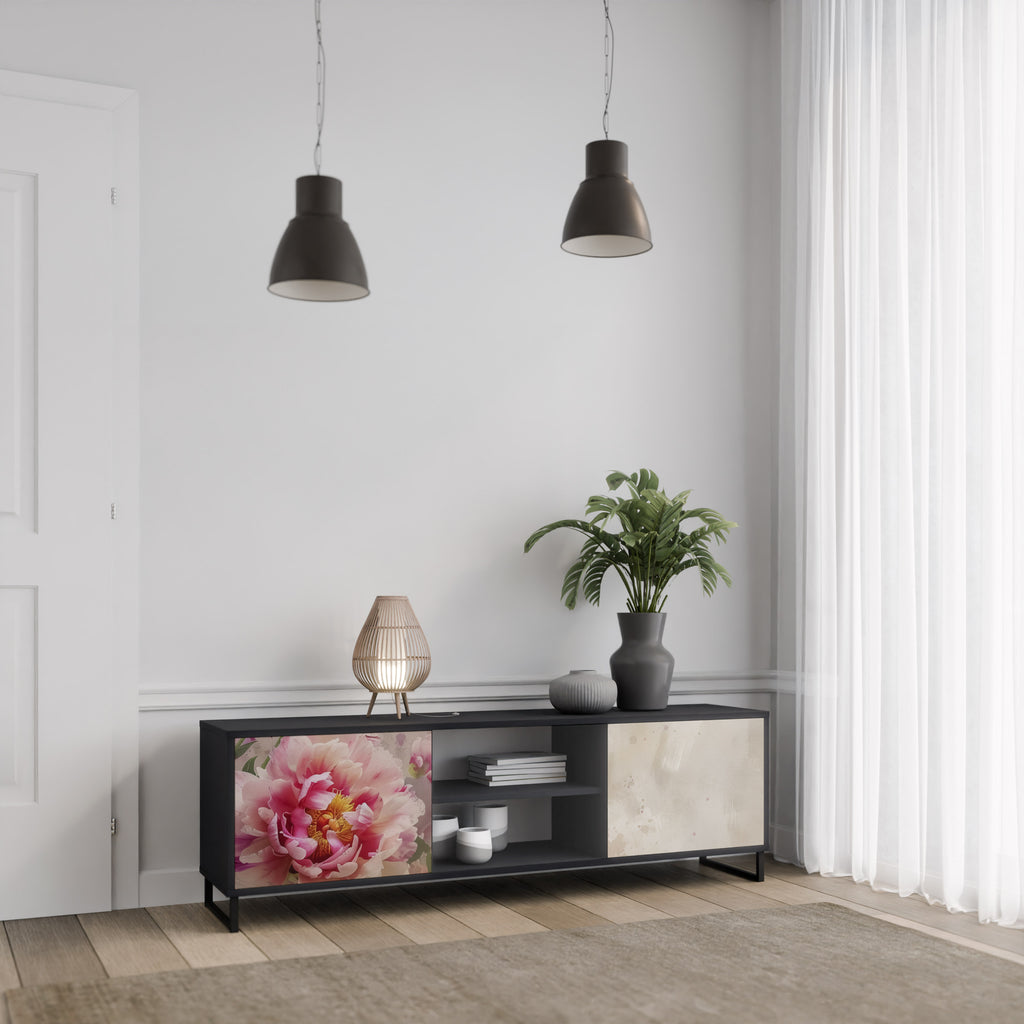 Mueble de TV de 2 puertas PEONY WHISPER con acabado negro