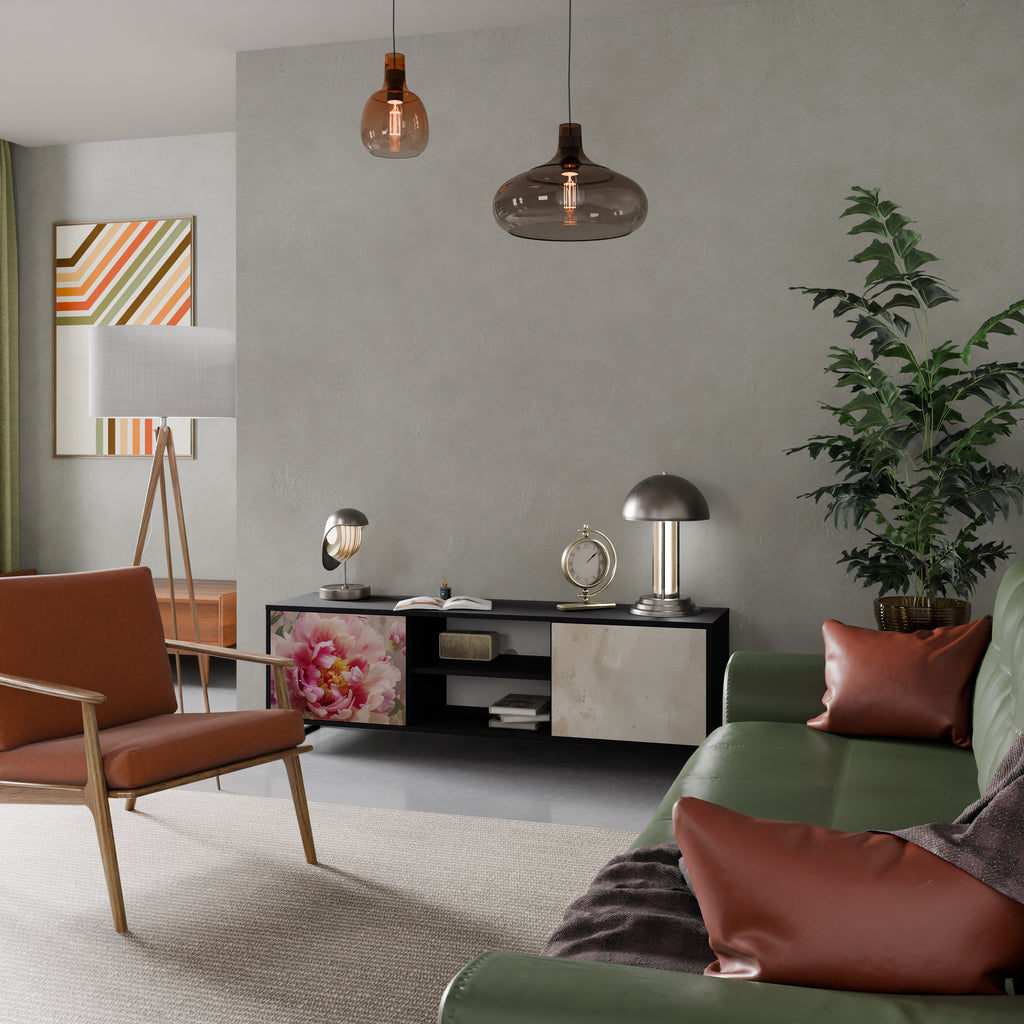 Mueble de TV de 2 puertas PEONY WHISPER con acabado negro