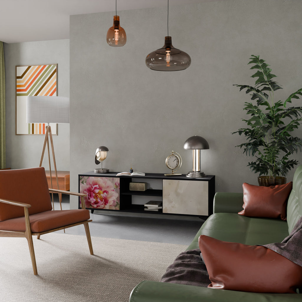 Mueble de TV de 2 puertas PEONY WHISPER con acabado negro