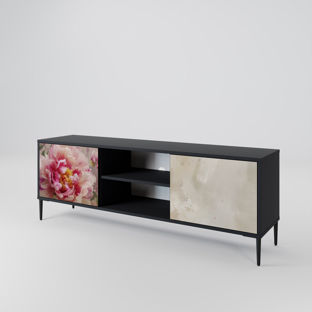 Mueble de TV de 2 puertas PEONY WHISPER con acabado negro