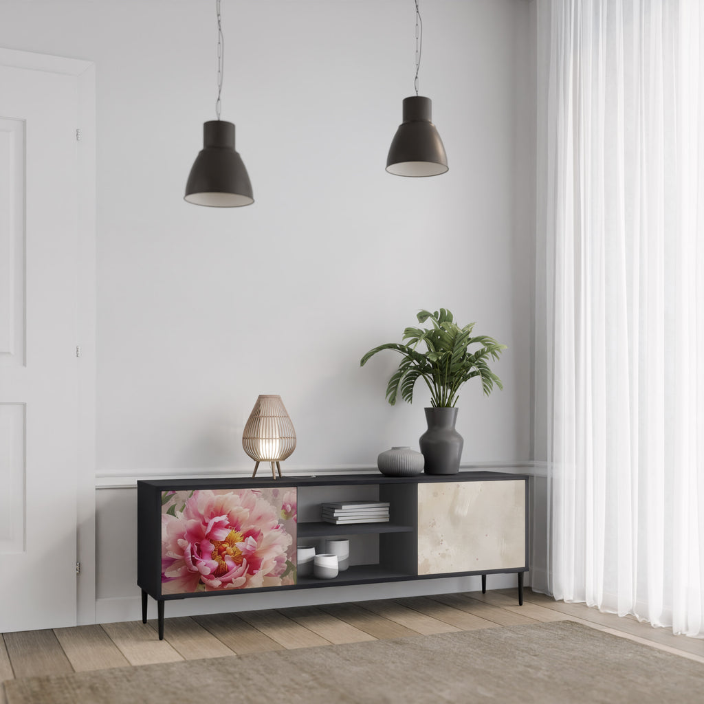 Mueble de TV de 2 puertas PEONY WHISPER con acabado negro