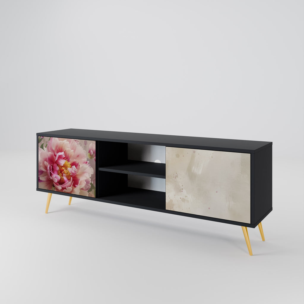 Mueble de TV de 2 puertas PEONY WHISPER con acabado negro